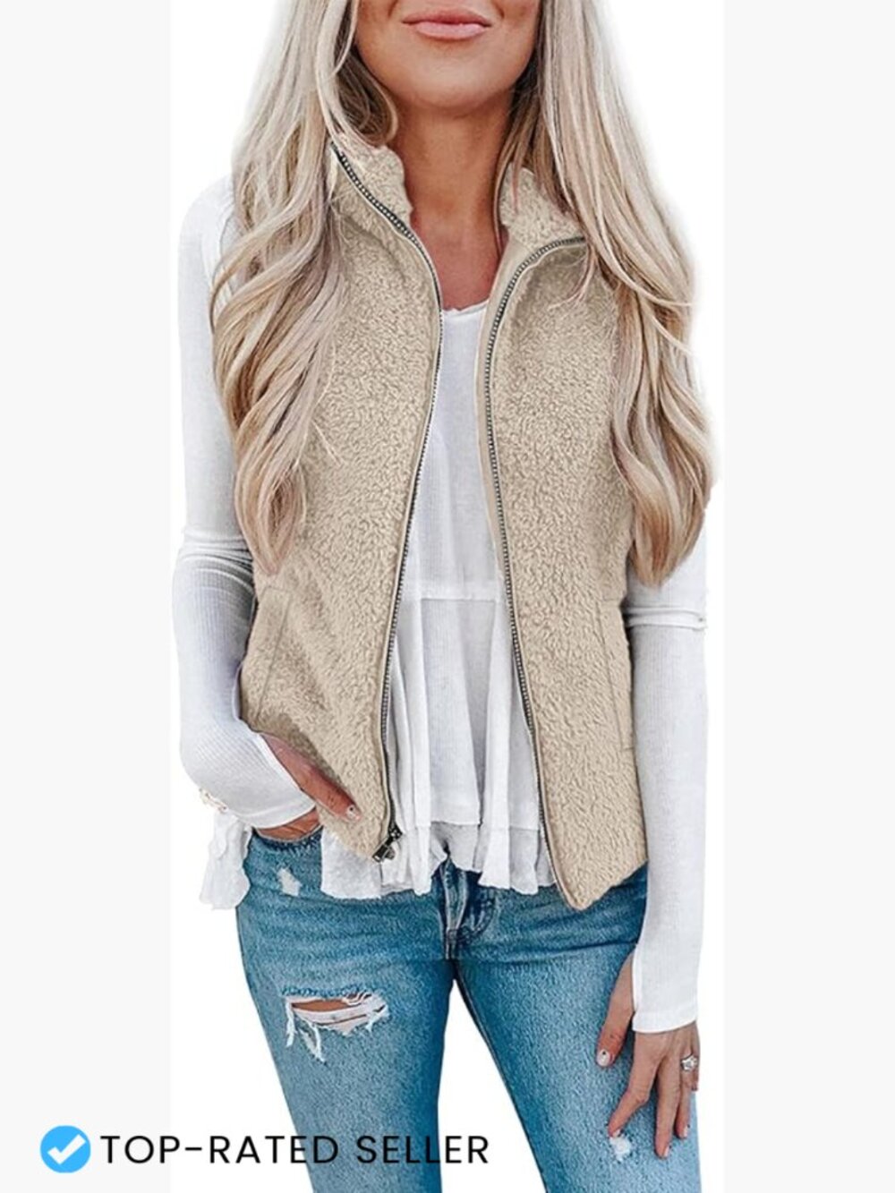 Fuzzy Sherpa Fleece Vest Lightweight Sleeveless Cardigan Cozy Winter Layer with